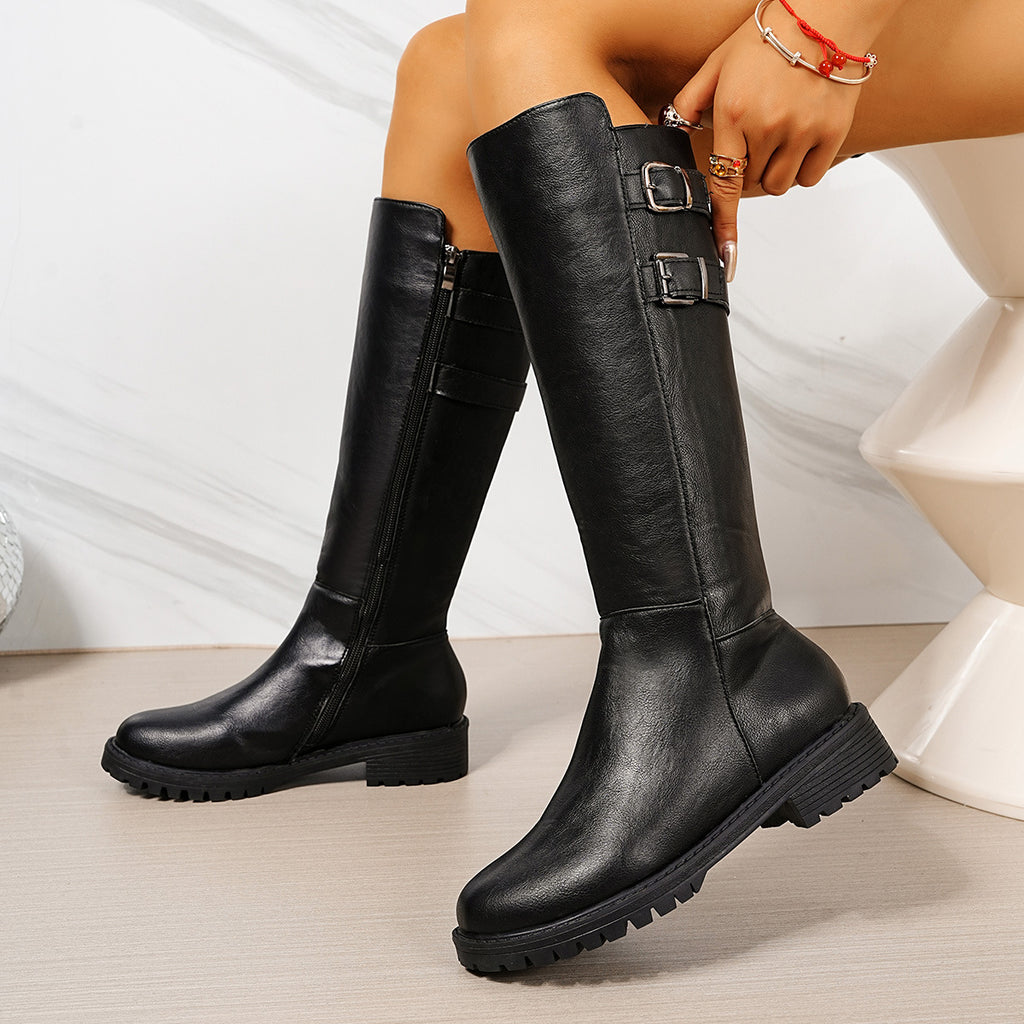 Retro Chunky-Soled High-Cut Equestrian Boots For Women