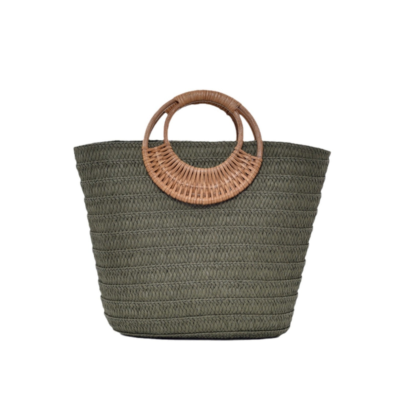 Simple Straw Weave Womens Large-Capacity Round-Handle Tote Bag
