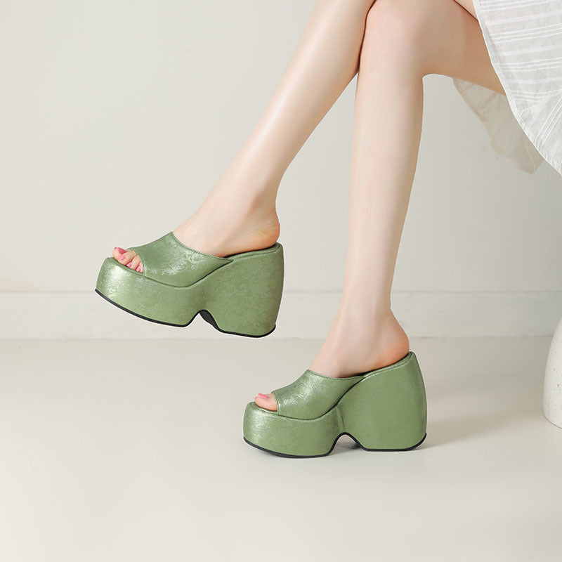 Wedge Heel Jacquard Plus-Size Open-Toe Platform Sandals