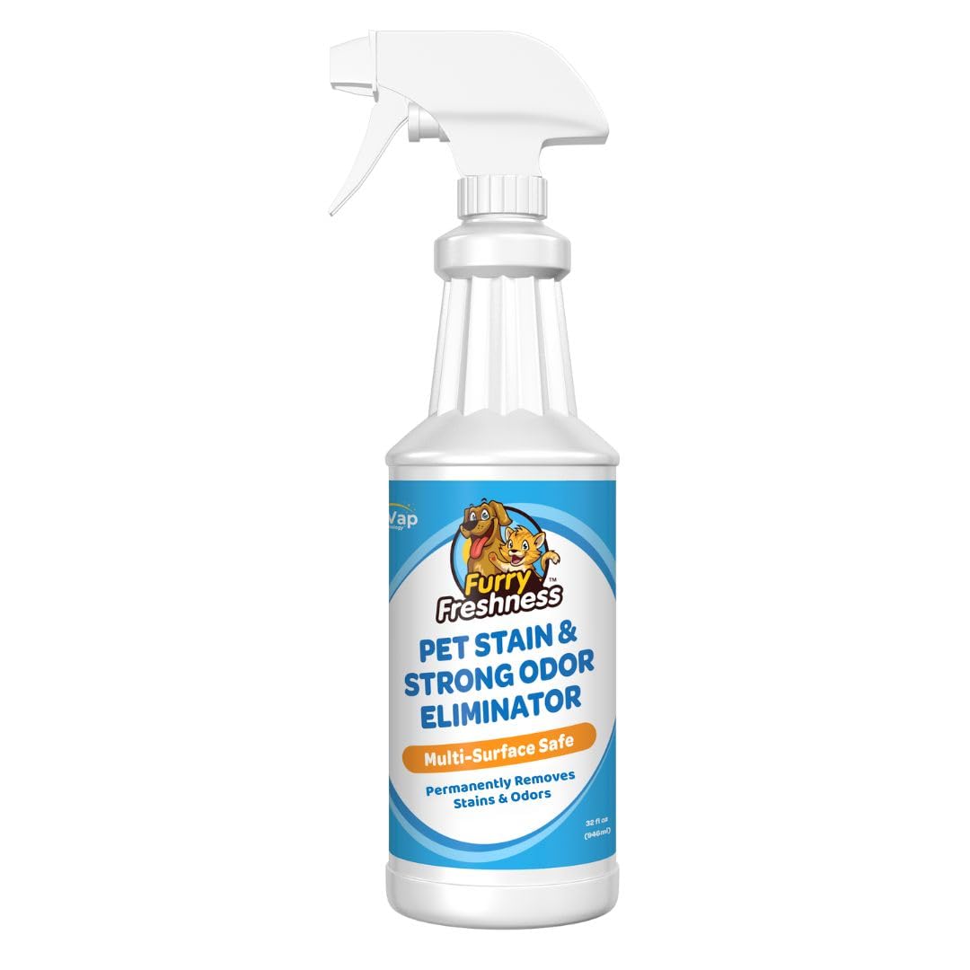FurryFreshness Extra Strength Cat or Dog Pee Stain & Permanent Odor Remover + Smell Eliminator -Removes Stains from Pets & Kids Including Urine, Blood or Accidents - Carpet+ Solution Lifts Old Stains