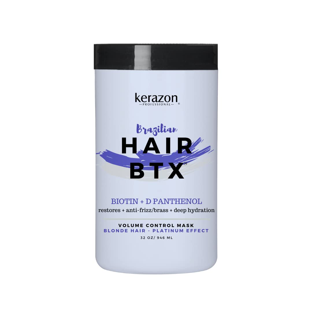 KERAZON Blonde Brazilian Hair BTX Purple Mask – Thermal Activated Hair Treatment for Blonde, Platinum & Silver Hair, Anti-Brass Care, Hydration, Shine & Frizz Control
