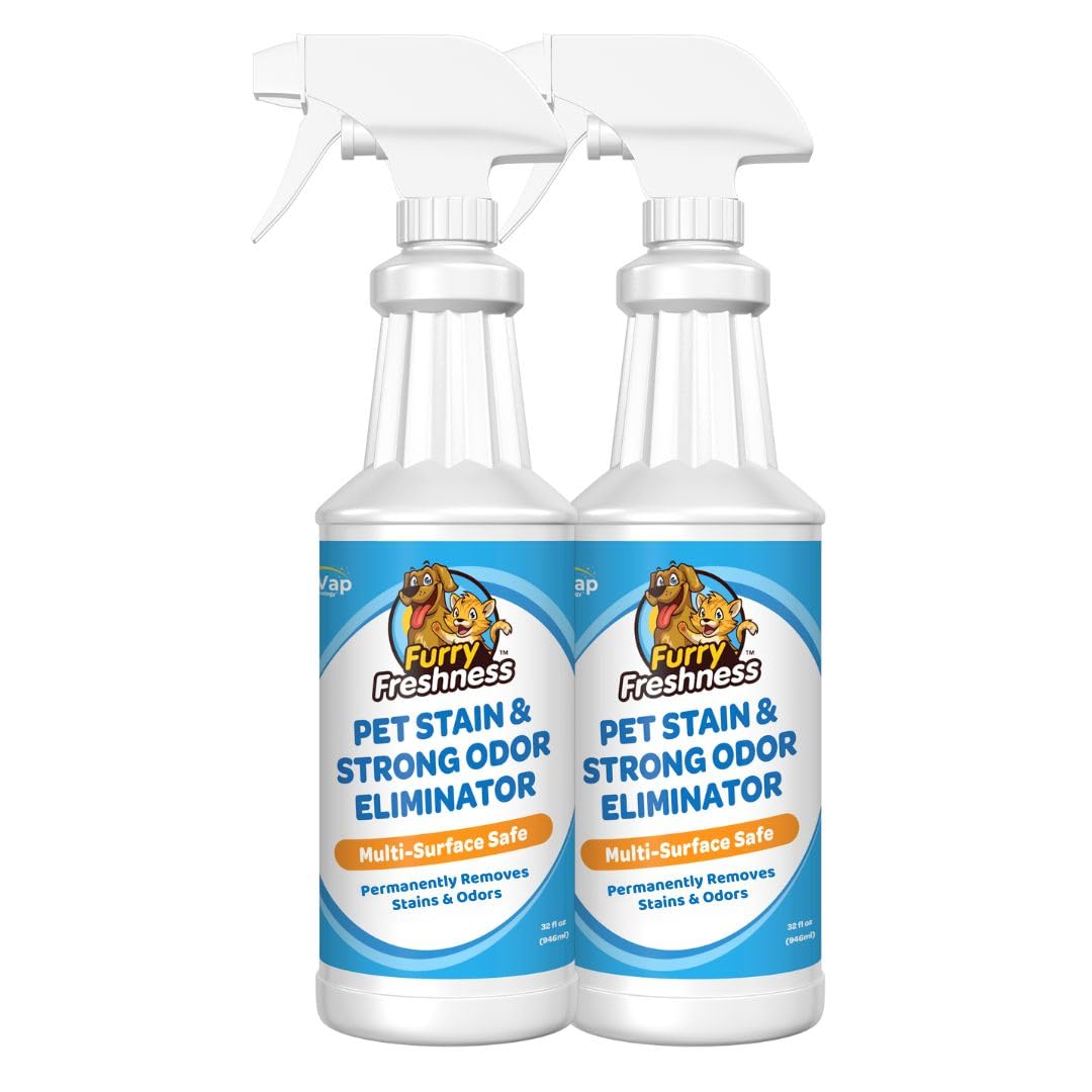 FurryFreshness Extra Strength Cat or Dog Pee Stain & Permanent Odor Remover + Smell Eliminator -Removes Stains from Pets & Kids Including Urine, Blood or Accidents - Carpet+ Solution Lifts Old Stains