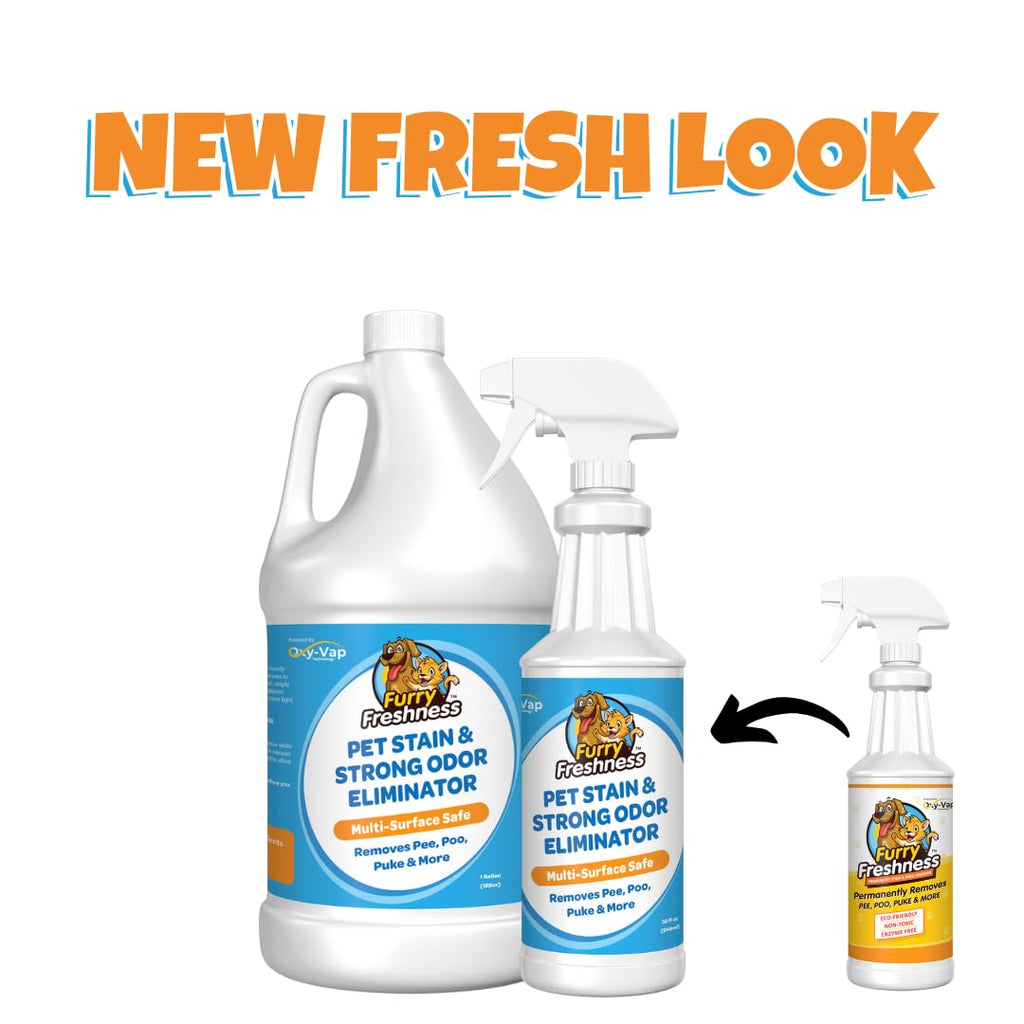 FurryFreshness Extra Strength Cat or Dog Pee Stain & Permanent Odor Remover + Smell Eliminator -Removes Stains from Pets & Kids Including Urine, Blood or Accidents - Carpet+ Solution Lifts Old Stains