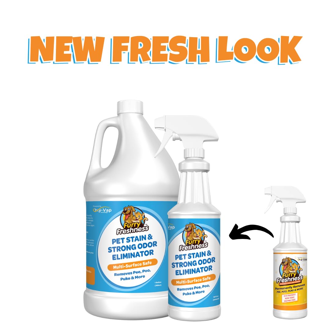 FurryFreshness Extra Strength Cat or Dog Pee Stain & Permanent Odor Remover + Smell Eliminator -Removes Stains from Pets & Kids Including Urine, Blood or Accidents - Carpet+ Solution Lifts Old Stains