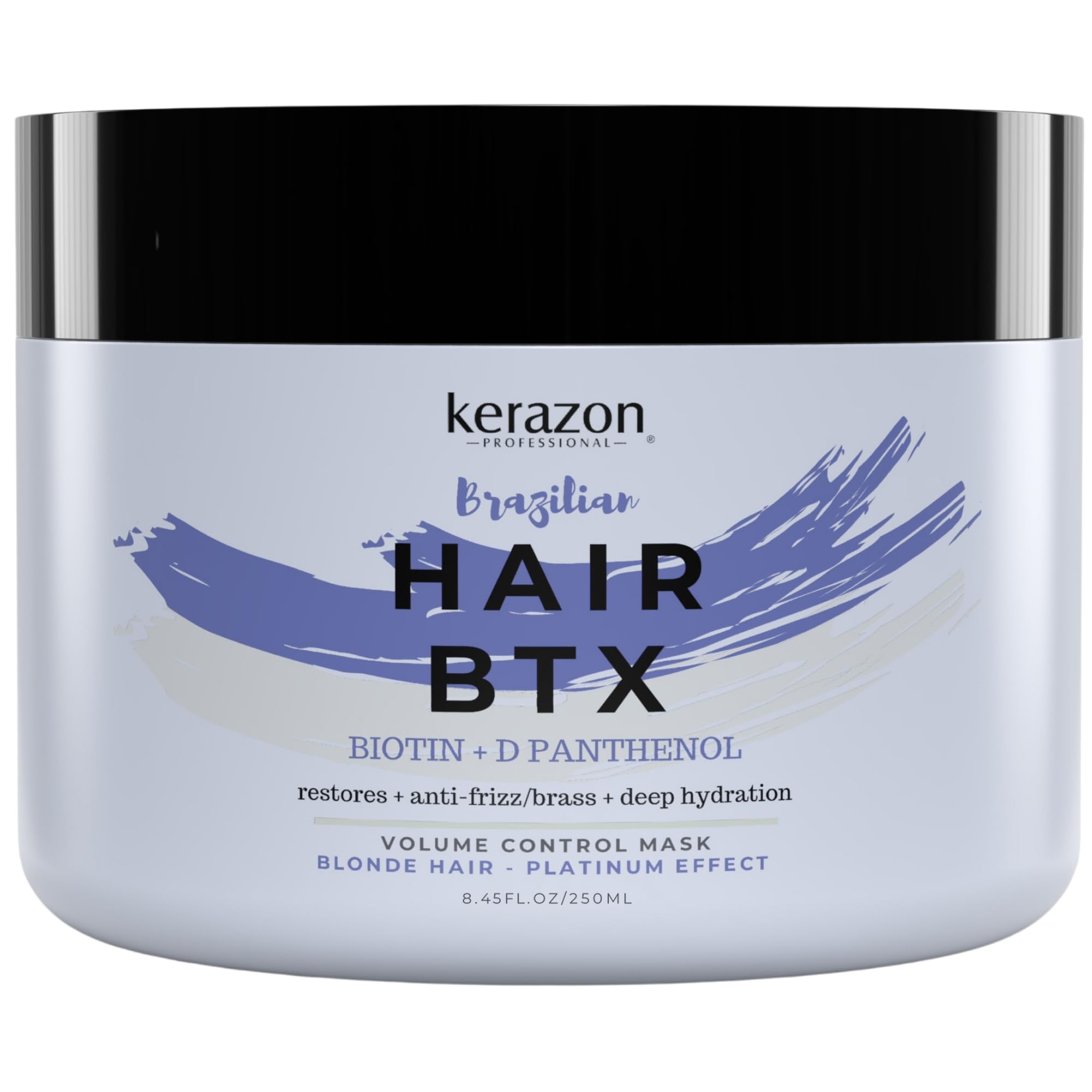 KERAZON Blonde Brazilian Hair BTX Purple Mask – Thermal Activated Hair Treatment for Blonde, Platinum & Silver Hair, Anti-Brass Care, Hydration, Shine & Frizz Control