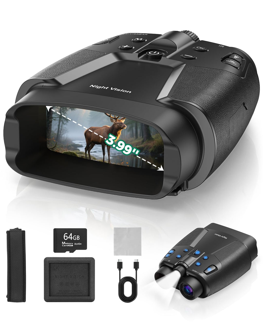 Night Vision Goggles - 4K Night Vision Binoculars for Adults, 3'' HD Screen Binoculars can Save Photo and Video with 32GB TF Card
