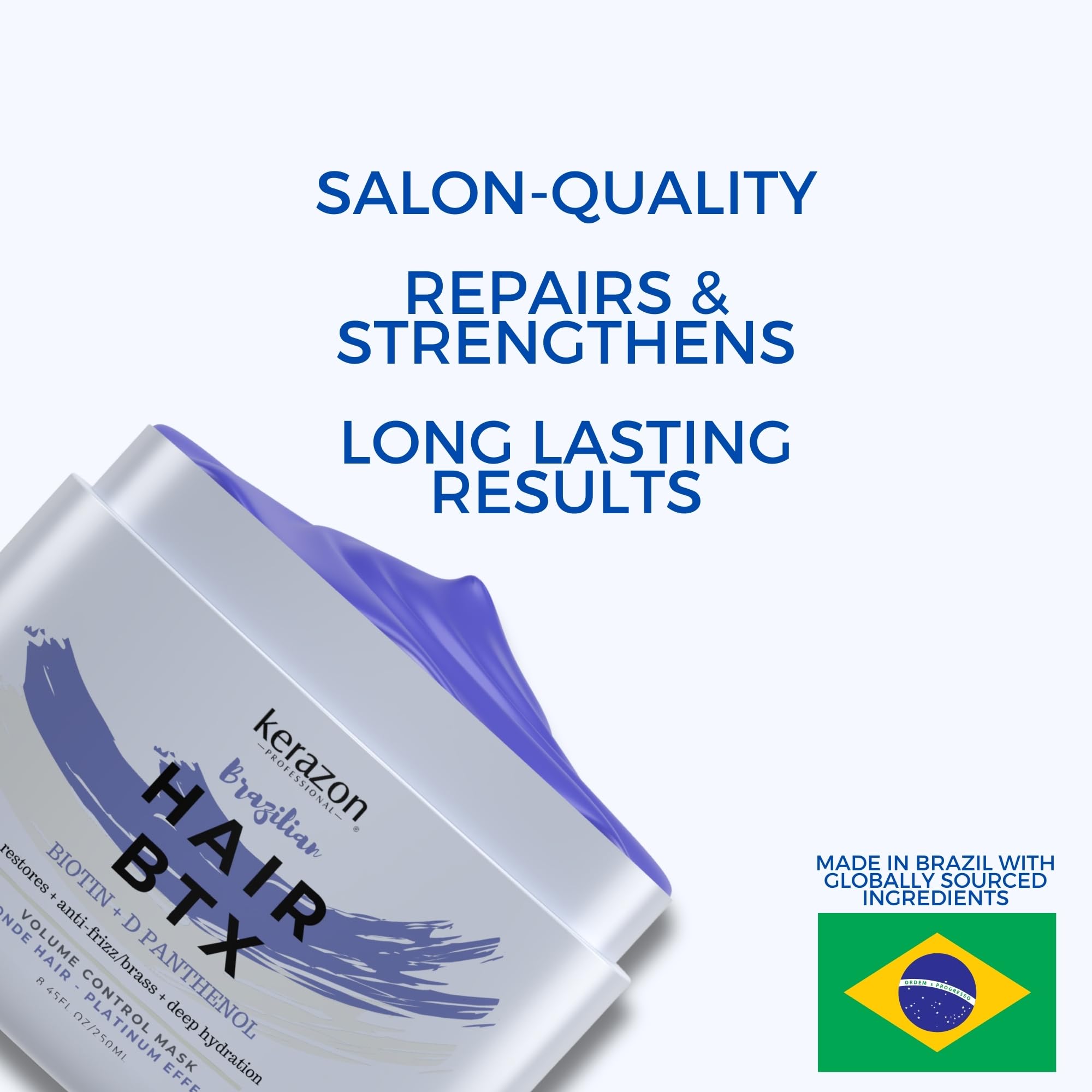 KERAZON Blonde Brazilian Hair BTX Purple Mask – Thermal Activated Hair Treatment for Blonde, Platinum & Silver Hair, Anti-Brass Care, Hydration, Shine & Frizz Control
