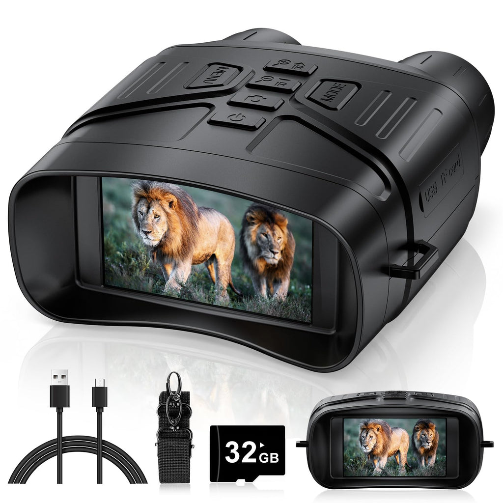 HEXEUM Night Vision Goggles - 4K Night Vision Binoculars for Adults, 3'' HD Screen Binoculars can Save Photo and Video with 32GB TF Card, Black, NV4000