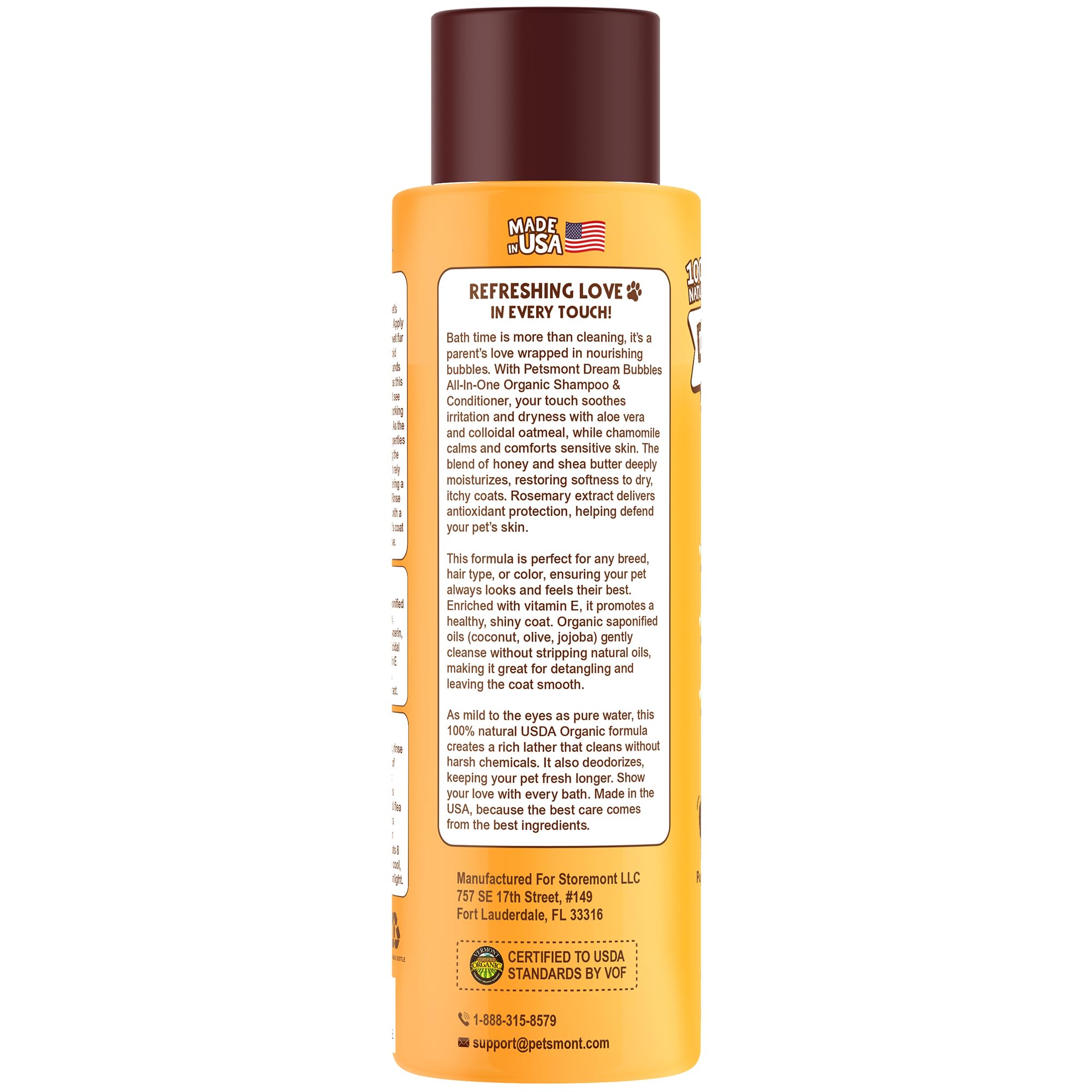 Petsmont Dream Bubbles Organic Shampoo + Conditioner for Dogs and Cats - Oatmeal Shampoo for Sensitive Skin, Anti Itch Conditioner 2 in 1 Dog Itch Relief - 16oz