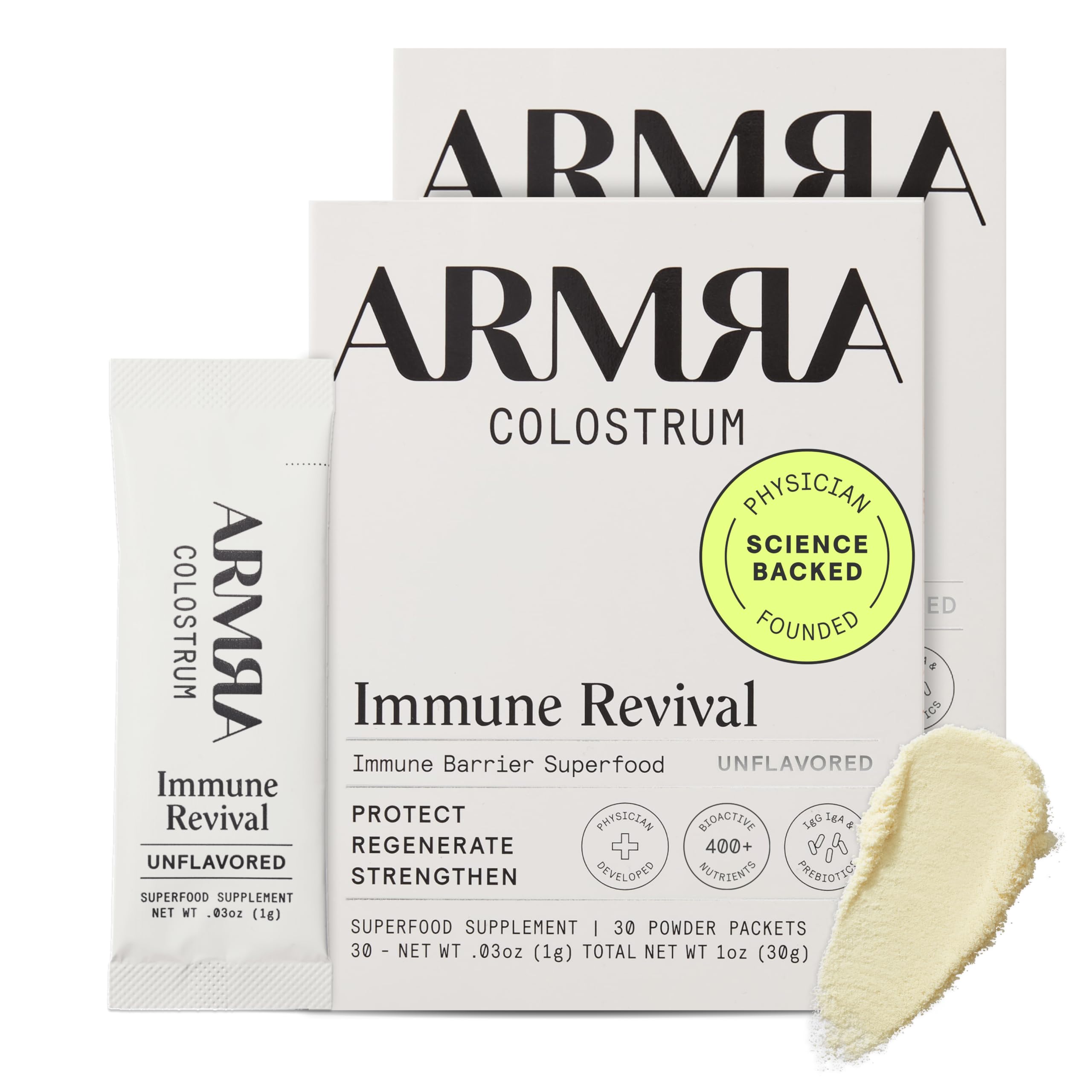 ARMRA Colostrum™ Powder | Gut Health & Bloating | Skin & Hair | Immunity | Keto, Gluten & Fat-Free | Travel Sticks
