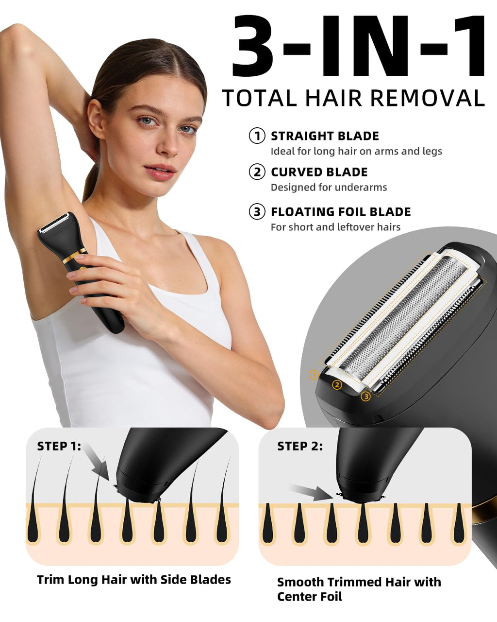 Ufree Bikini Trimmer Electric Razors for Women, Rechargeable Pubic Body Hair Trimmer Electric Shaver for Legs Body Hair, Bikini Shaver IPX7 Waterproof, Gifts for Women