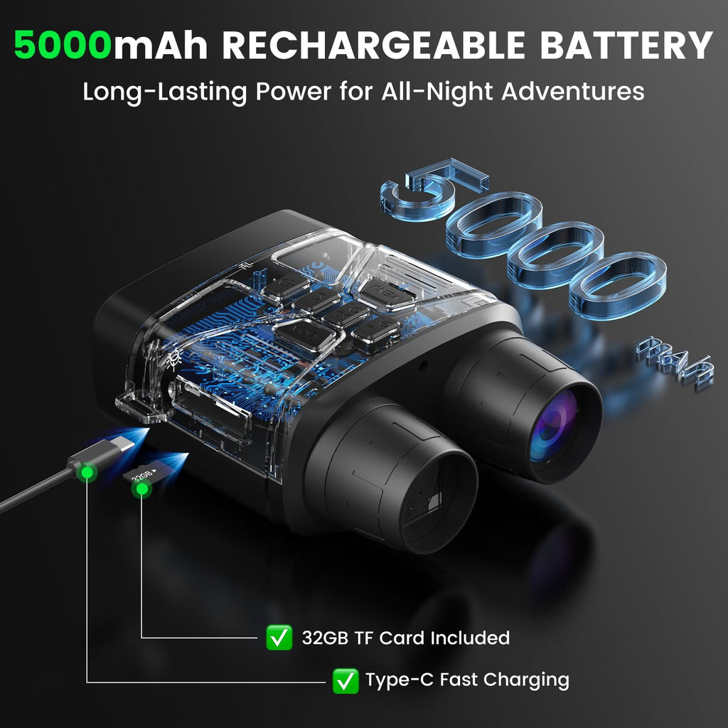 HEXEUM Night Vision Goggles - 4K Night Vision Binoculars for Adults, 3'' HD Screen Binoculars can Save Photo and Video with 32GB TF Card, Black, NV4000