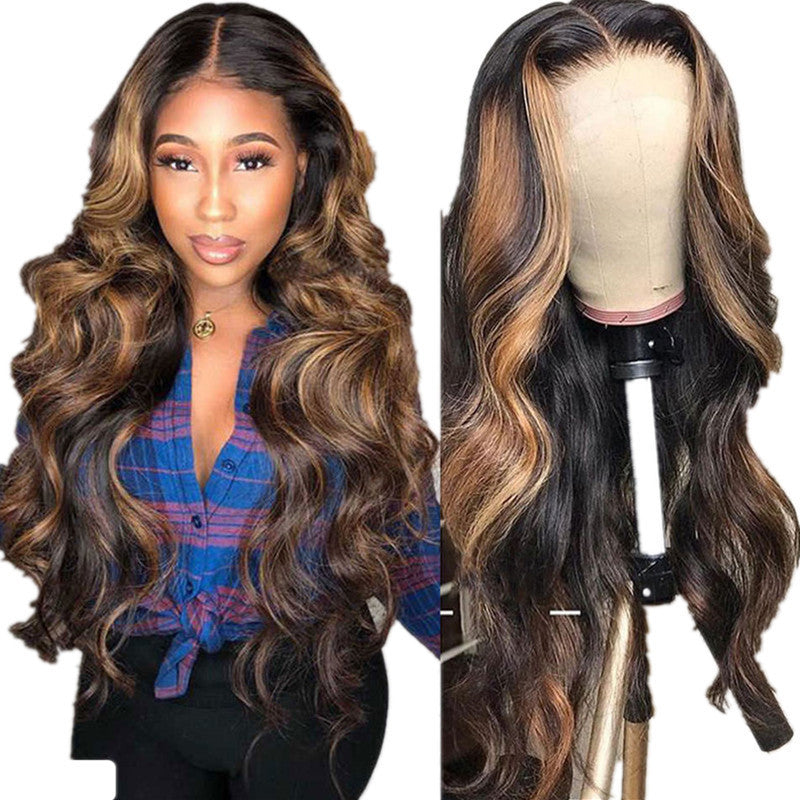 Wig Medium Dyed Gradient Gold Long Roll Synthetic Wigs