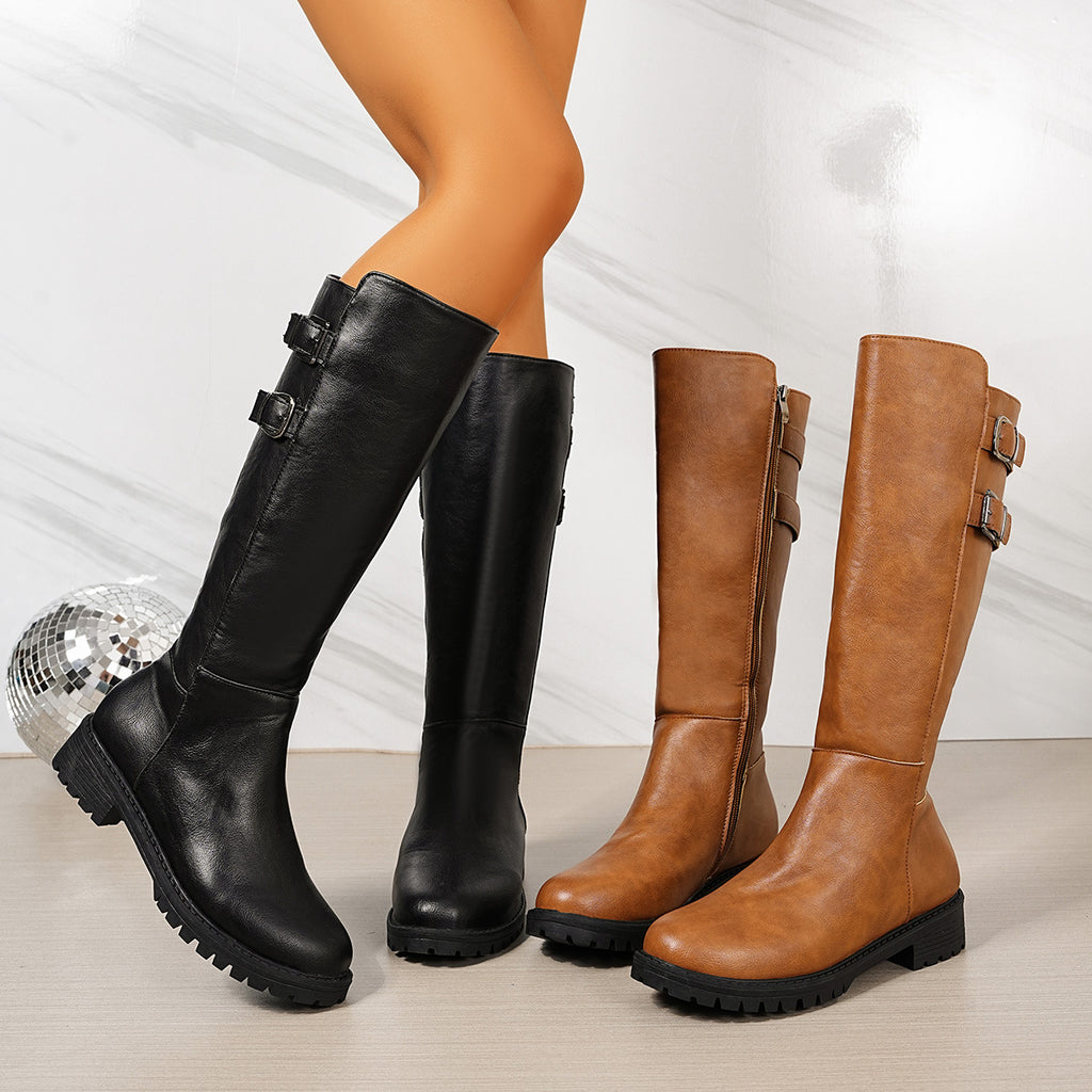 Retro Chunky-Soled High-Cut Equestrian Boots For Women