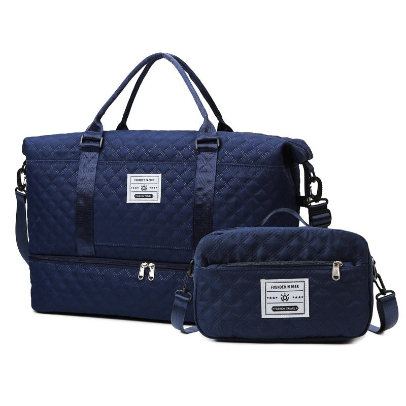 Large-Capacity Quilted Embroidered Thread Handle Crossbody Storage Travel Bag