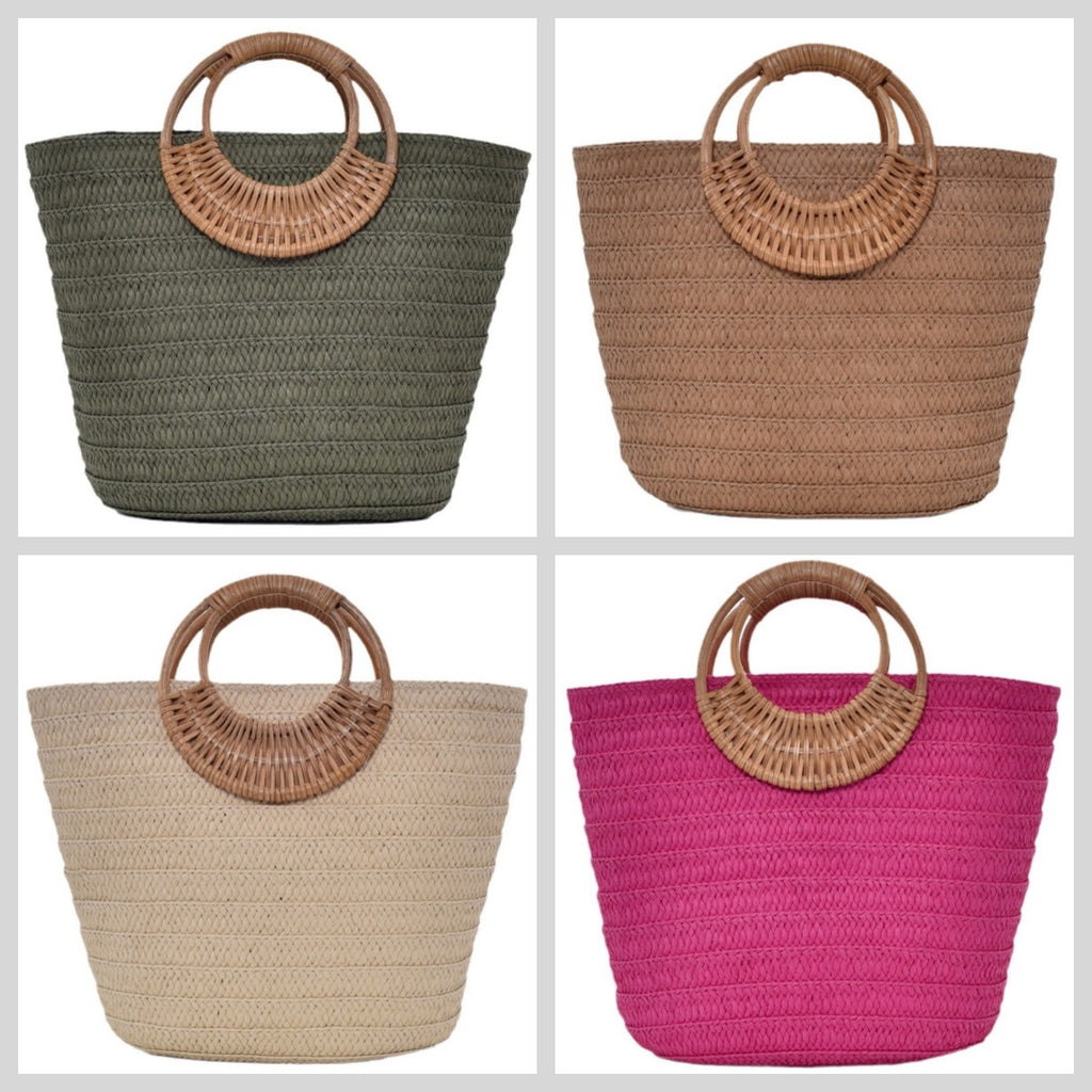 Simple Straw Weave Womens Large-Capacity Round-Handle Tote Bag